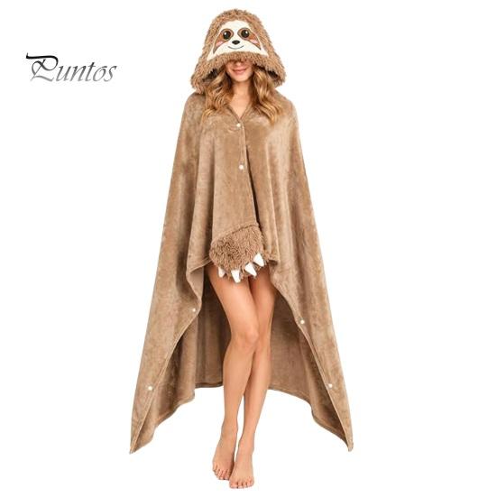 Comfortable Loungewear for Women Halloween Wearable Blanket Hoodie, Cozy Hooded Highland Cow Cape, Soft Festive Winter Throw Plush Sloth Black