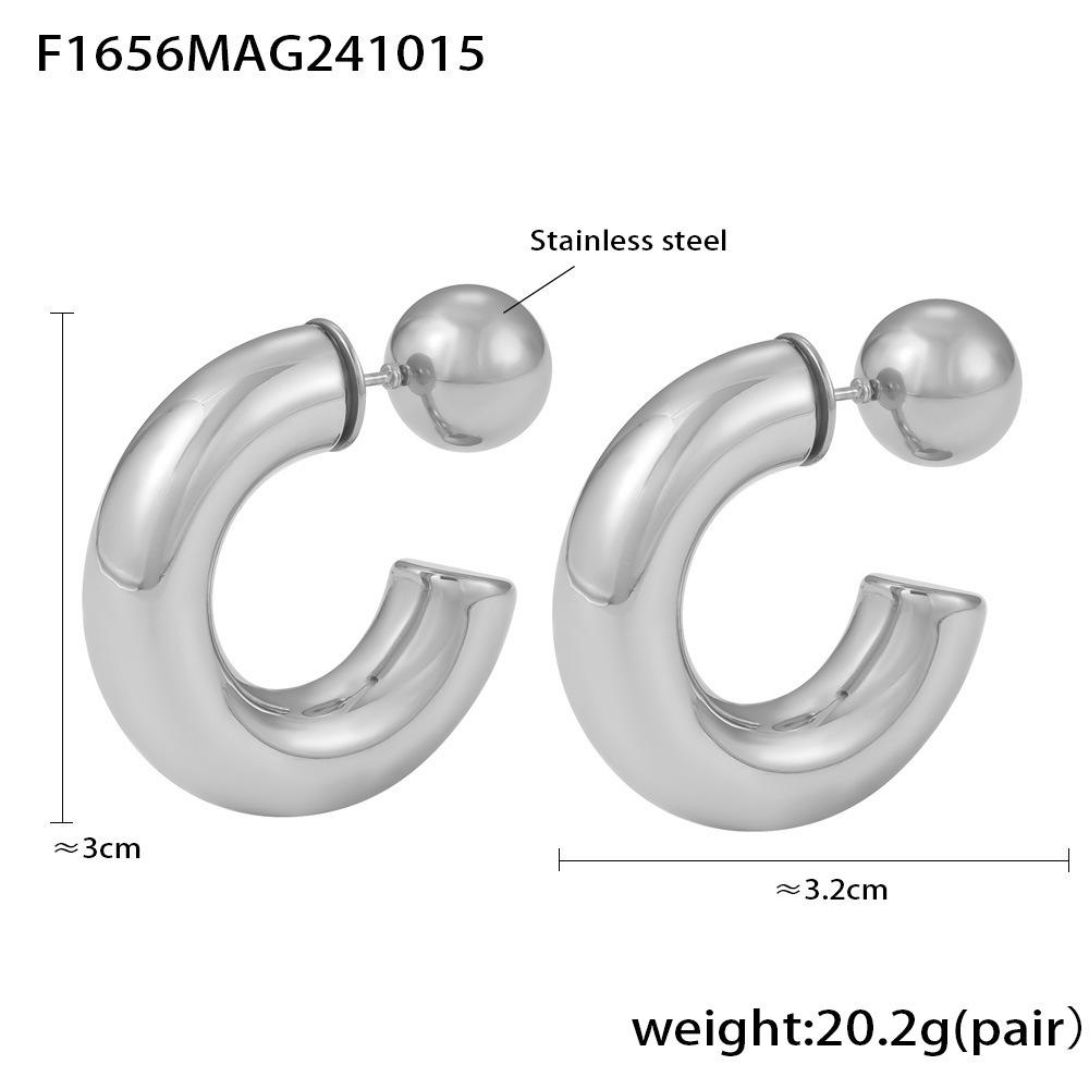 Qiong Yao 18K Gold-Plated C-Shaped Steel Bead Earrings for Women – Autumn/Winter Fashion Accessories