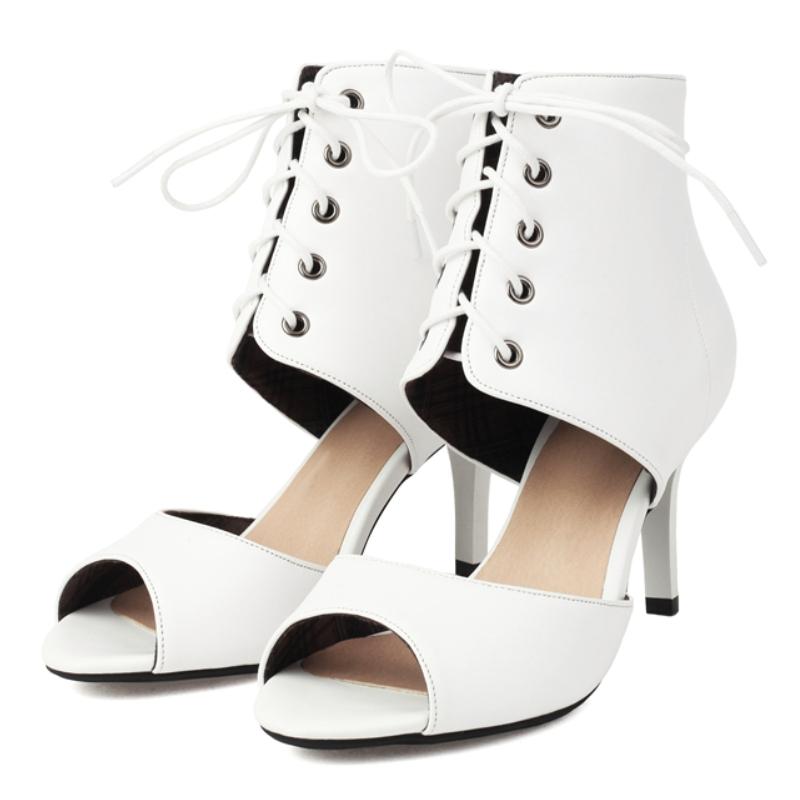 Women's Sandals Summer Shoes 2025 Buckle Cut-outs Black White High Heels Ankle Boots Female Peep toe Party Jazz Dance Shoes