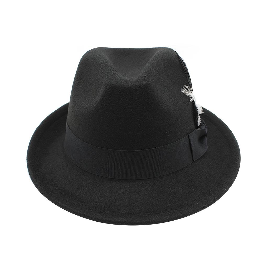 Men's Fedora Hat with Feather - Soft Jazz Dress Hat for Parties and Daily Wear