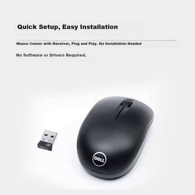 Dell WM126 Wireless Mouse Office Symmetric Mouse with 2.4G Receiver Black