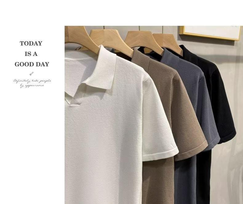 Léto 2023 Jednobarevné Trendy POLO Tričko - Pánské Módní Základní Kousek s Krátkým Rukávem