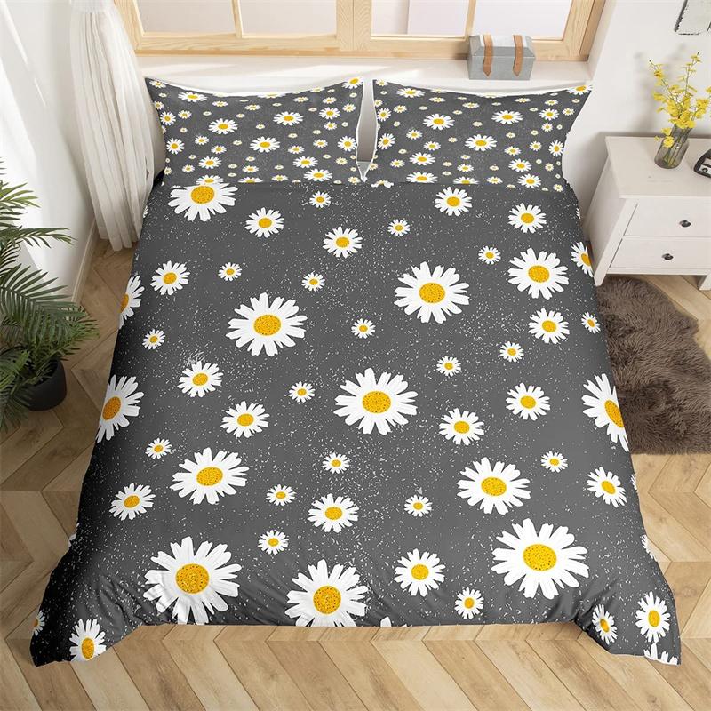 Daisy Duvet Cover Botanical Floral Bedding Set Microfiber Natural Blossom Flower Pattern Comforter Cover King For Boys Girl Room