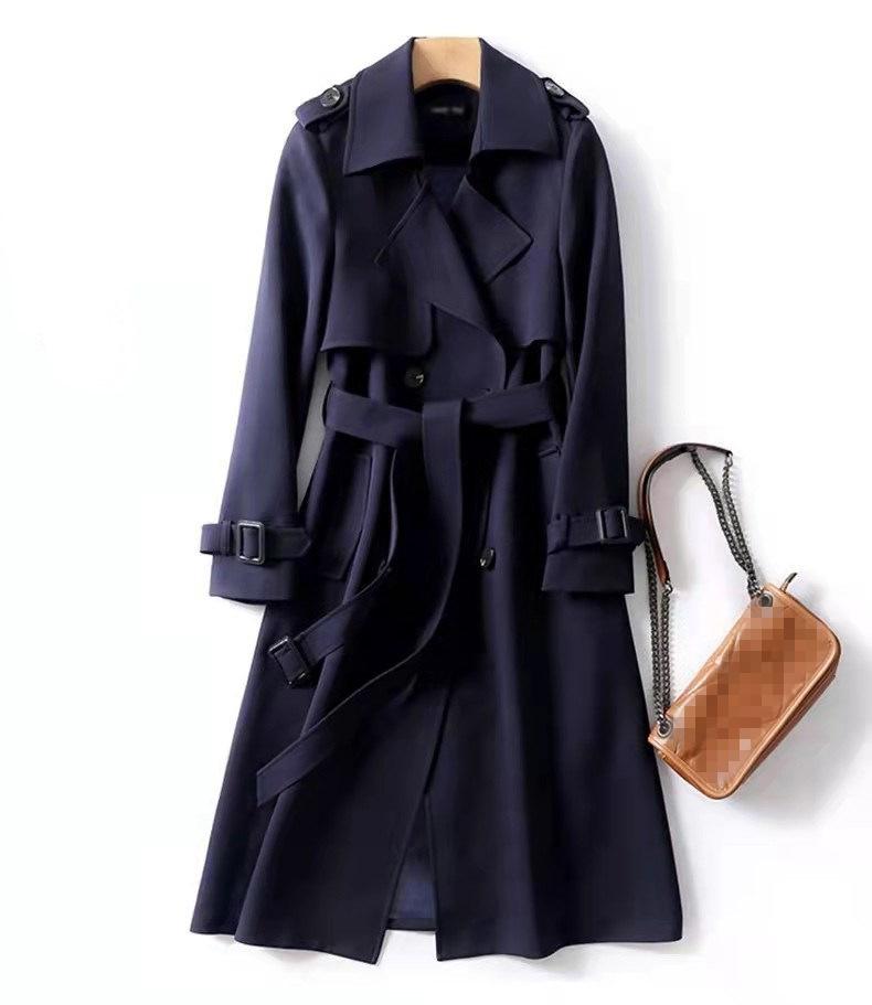 Classic Double Breasted Trench Coat with Belt, Khaki Casual Windbreaker Jacket