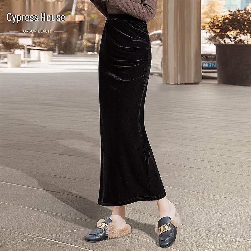 

Silbaishe Velvet High-Waist Midi Slit Skirt L