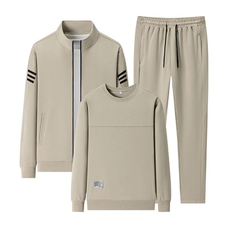 Men's Plus Size Sports and Leisure Set, Three Piece Jacket, Long Sleeved Sweatshirt, Long Pants, Minimalist Set for Men