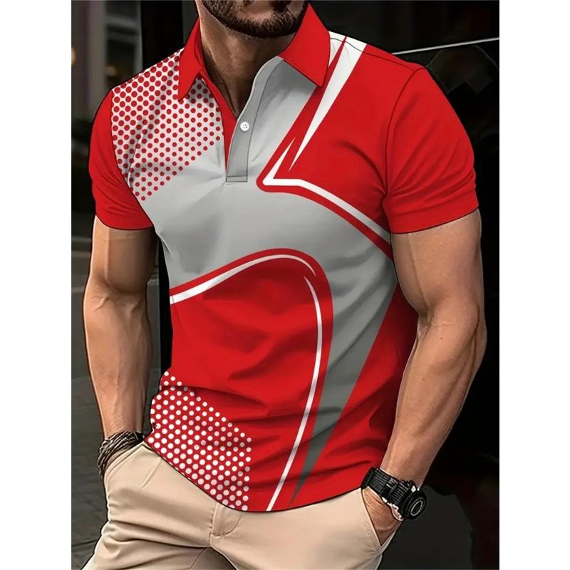 3D Printed Color Striped Men's Polo Shirt
