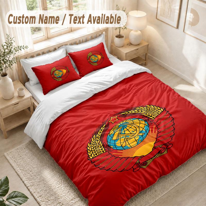 Soviet Union Bedding Set, 1 Duvet Cover & 2 Pillowcases Soft Comfortable Bedroom Home Textile Decor