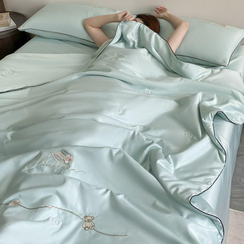 Washed Ice Blanket Four- Airable Cover Machine Washable Tencel Silk Double Bed Quilt Three-Piece Set Summer