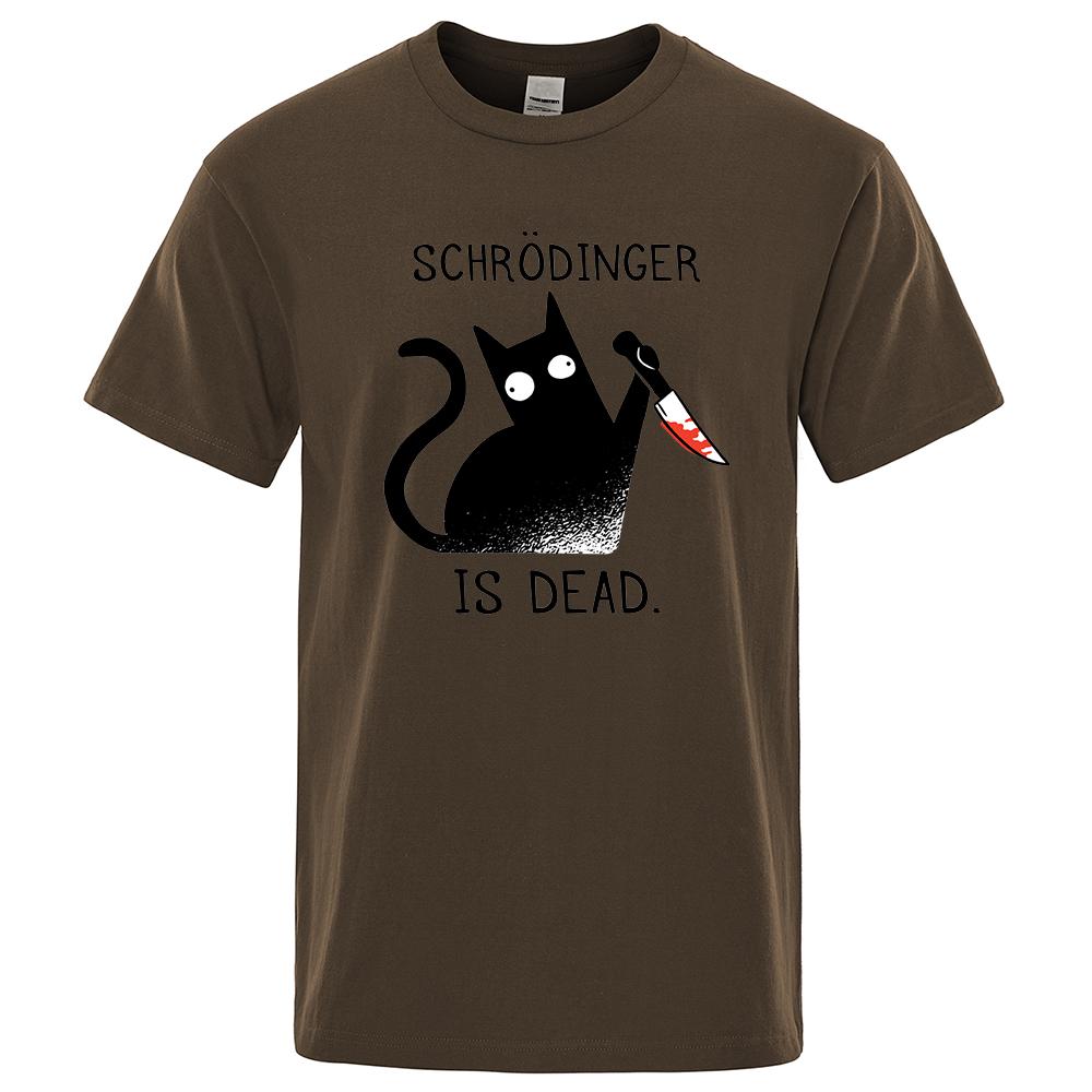Schrodinger Is Dead Black Cat Tshirts Male Fashion 100% Cotton T-Shirt Hip Hop Loose Tee Clothes Casual Fashion Casual Tops Mens