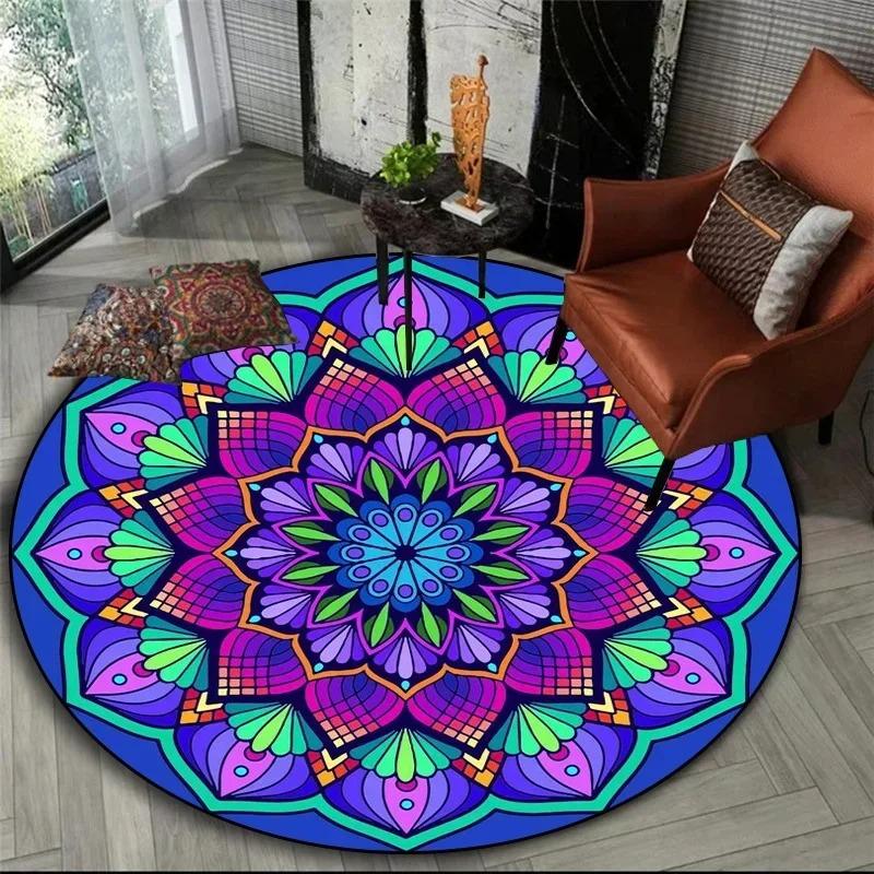Bohemian Mandala Round Bedside Rug For Hanging Basket Computer Chair Floor Mat Meditation Yoga Mat Home Decoration