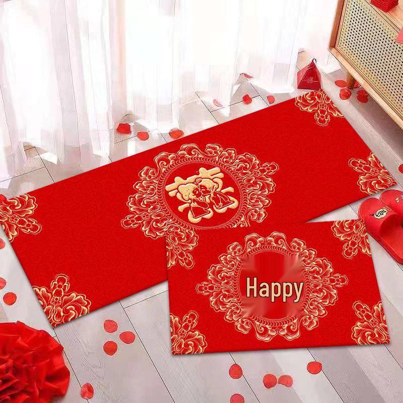 Double Happiness Wedding Door Mat - Decorative Floor Runner for Bedroom or Entryway