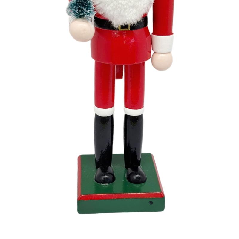 Natural Wood Christmas Santa Nutcrackers Soldier Figurine 25cm Tall Traditional Holiday Decors For Living Room Office