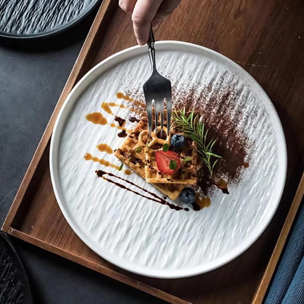 Round Western Food Plate Stone Grain Fruit Salad Plate Durable Dumpling Plate  Kitchen