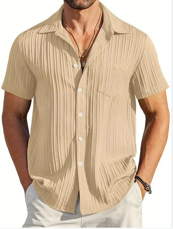 Men's Summer Trendy Solid Color Lapel Sports Casual Shirt