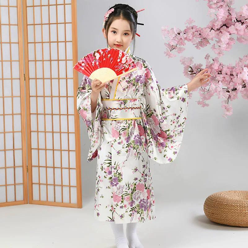 Japanischer Kimono für Kinder, traditionelle Kostüme, Mädchen, Cos Performance, bedrucktes Yukata-Nachthemd, Grundschüler, Performance-Fotokostüme