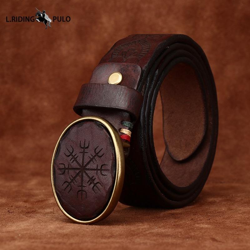 Retro Personality Trend Carved Pattern Smooth Buckle Belt Genuine Leather Leather Belt