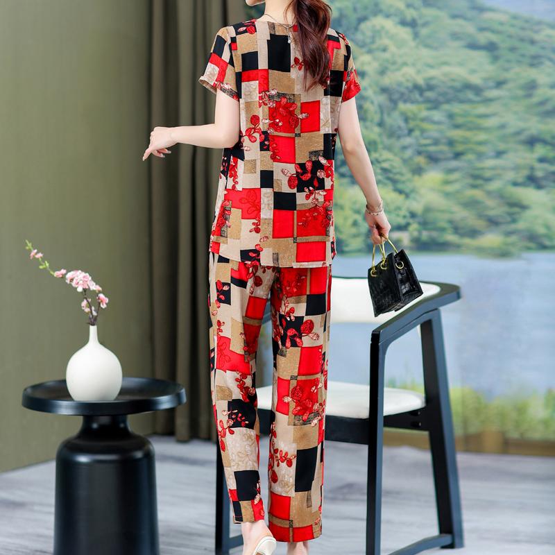 Plus Size Sommer-elegante Hosen-Sets für Frauen, Vintage-Druck, 2-teiliges Set, Damen-Outfit