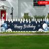 Large Happy Birthday Jumbo Banner, Balloons & Snowflakes Blue White Design, Polyester Outdoor Indoor Wedding Anniversary Decoration