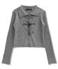 Damiswi Cross Print Ribbed Knit Zip-Up_Gray