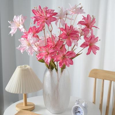 Flores de Lirio Artificiales de 3 Cabezas en Plena Floración Ramos de Flores Falsas de Tacto Real para Decoración de Bodas Fiestas Centro de Mesa para el Hogar