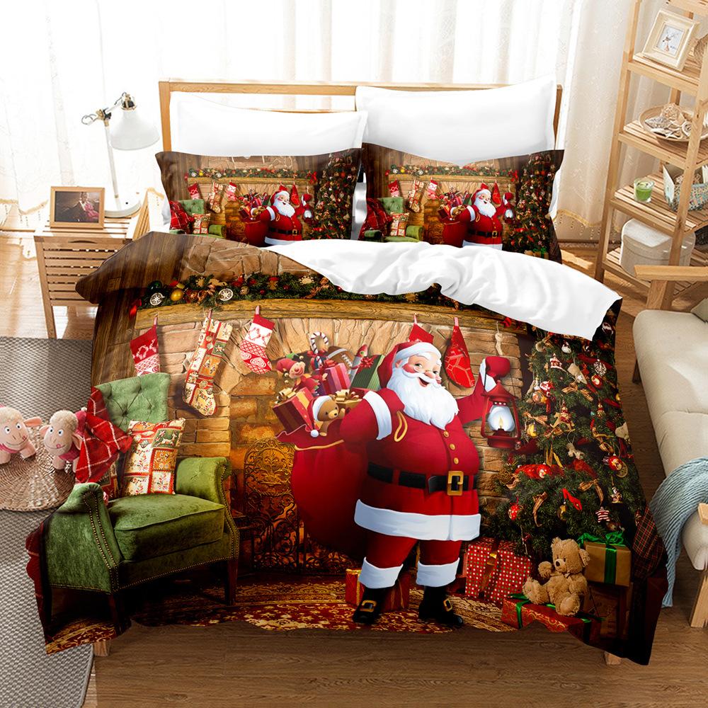 Santa Claus Bedding Christmas Bedroom Down Duvet Cover and Pillowcase 2/3pc Single Double Bed 3D Printed Duvet Cover Set Gift