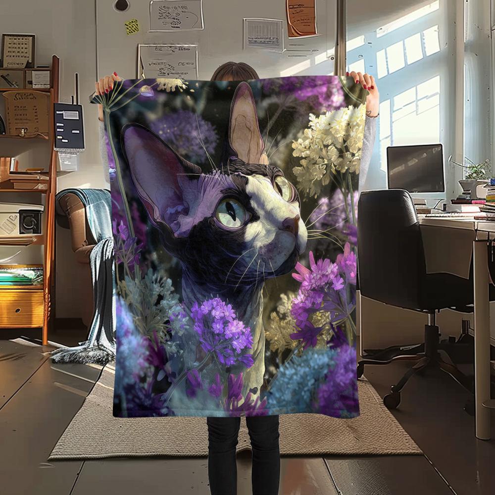 1PC Sphynx Cat Print Flannel Blanket, High Quality Comfortable for All Seasons, Home Decor, Warmth and Comfort, Perfect for Christmas Gifts