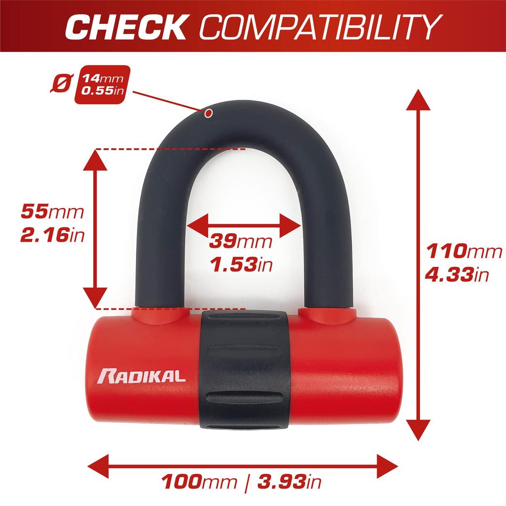 Radikal RK72120L Mini for motorcycle security chain 120 cm long with for bikes U-lock discs, Ø10 loop, anti-theft