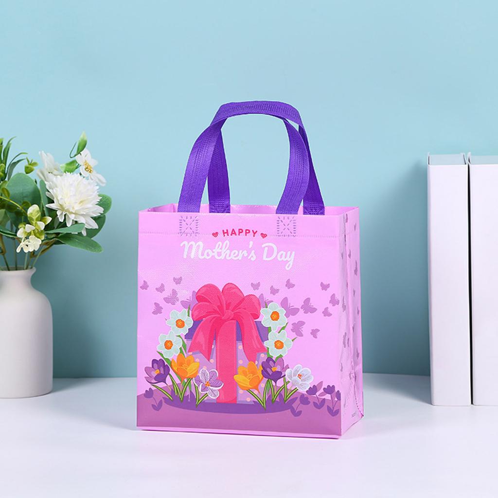 Thank You Bags Mothers Day Tote Gift Bags Floral Non-Woven Candy Bags with Handle Party Favor Reusable Gift Wrapping Bag