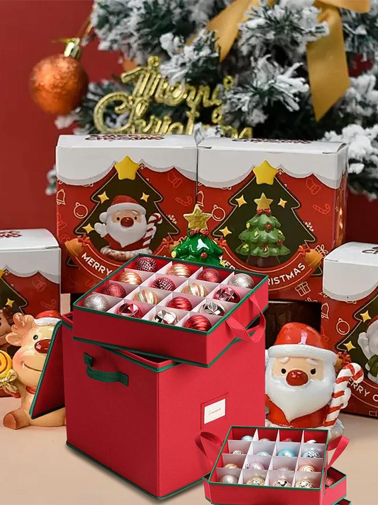 Xmas Storage Box with Dividers Zippered Closure Xmas Decorations Organizer Xmas Decoration Storage Box Fits 64 Holiday Ornaments