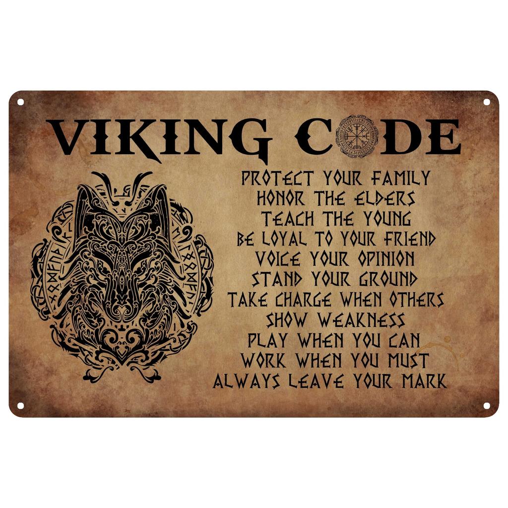1pc Vintage Viking Metal Signs Wolf Viking Code Home Bedroom Kitchen Bathroom Bar Office Various Scenes Wall Decor 8x12 Inch