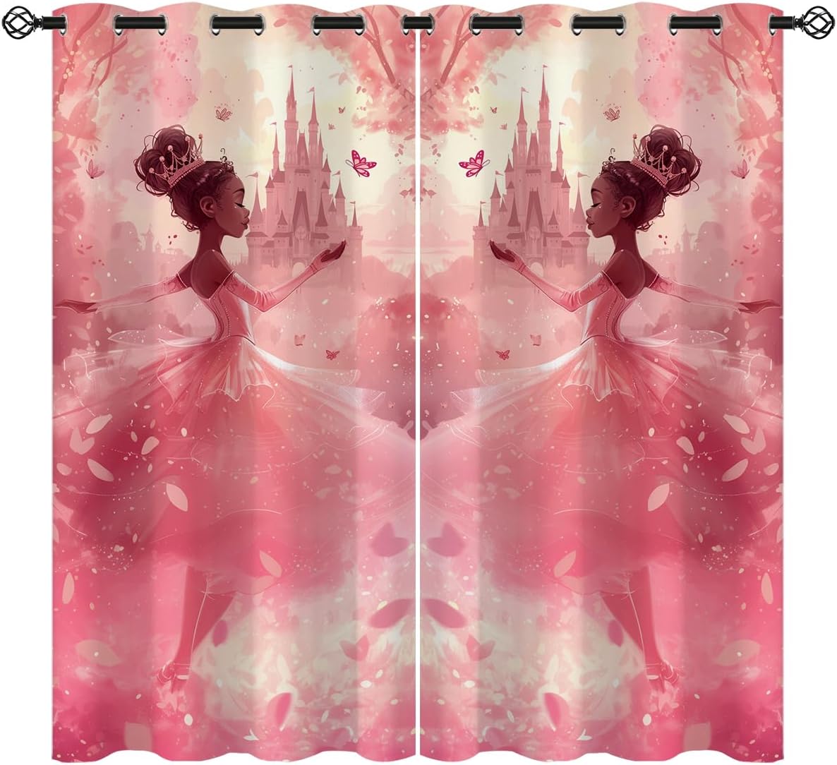 Ballettvorhang geeignet für Mädchen Kinder Teenager Schlafzimmer Fenstervorhang Ballerina Mädchen Mondschein Blume dekorativer Vorhang 2 Paneele 100W130H(CM)40x51in&rod pocket