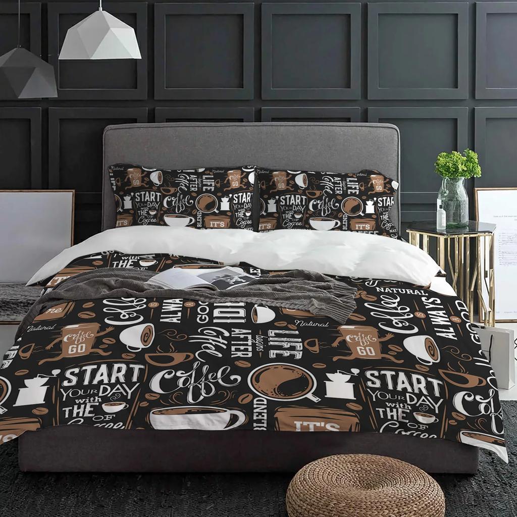 Kaffee Kaffeebohnen Kaffeetasse 3-teiliges Bettwäscheset für Doppelbett Heimtextil Bettbezug Steppdeckenbezug Kissenbezug