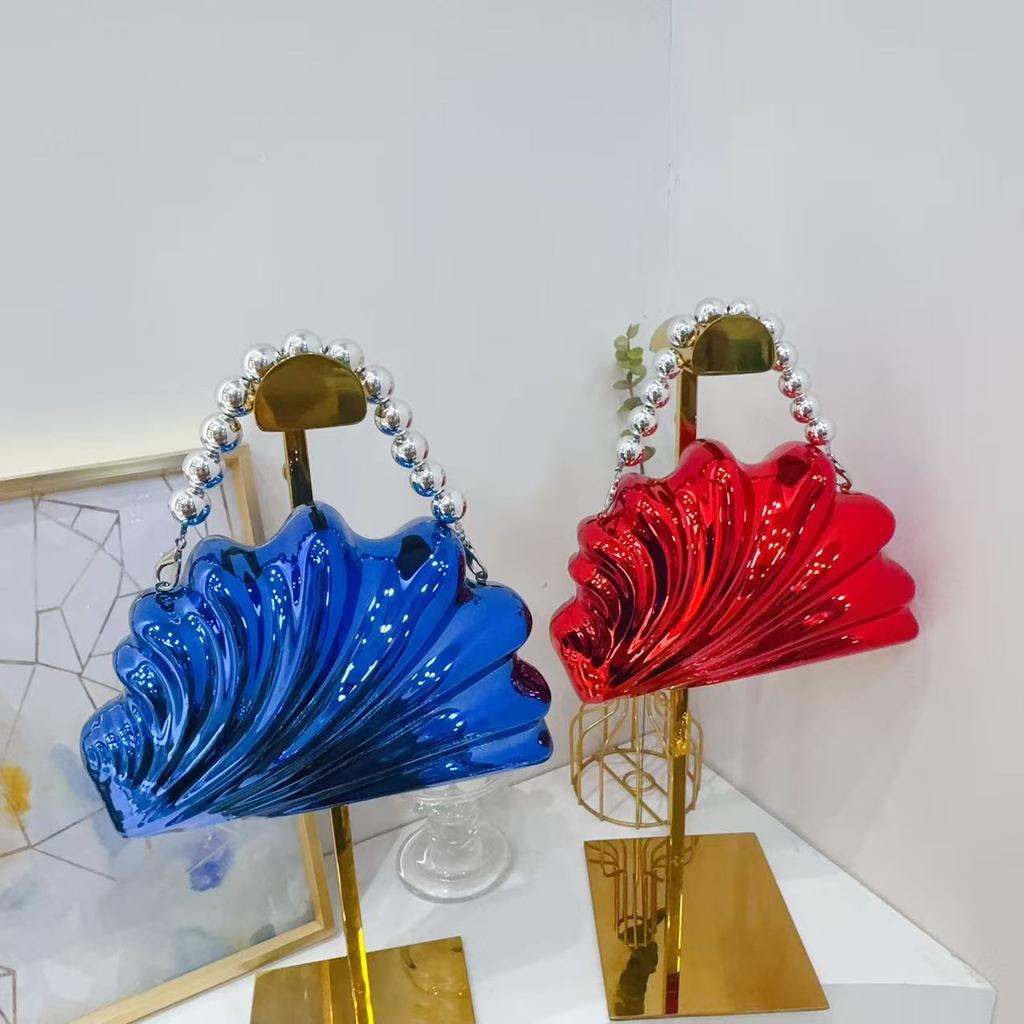 Fashion Personalized Shell Shape Acrylic Bag Pearl Chain Portable Glossy Shoulder Bag Party Decoration Bag