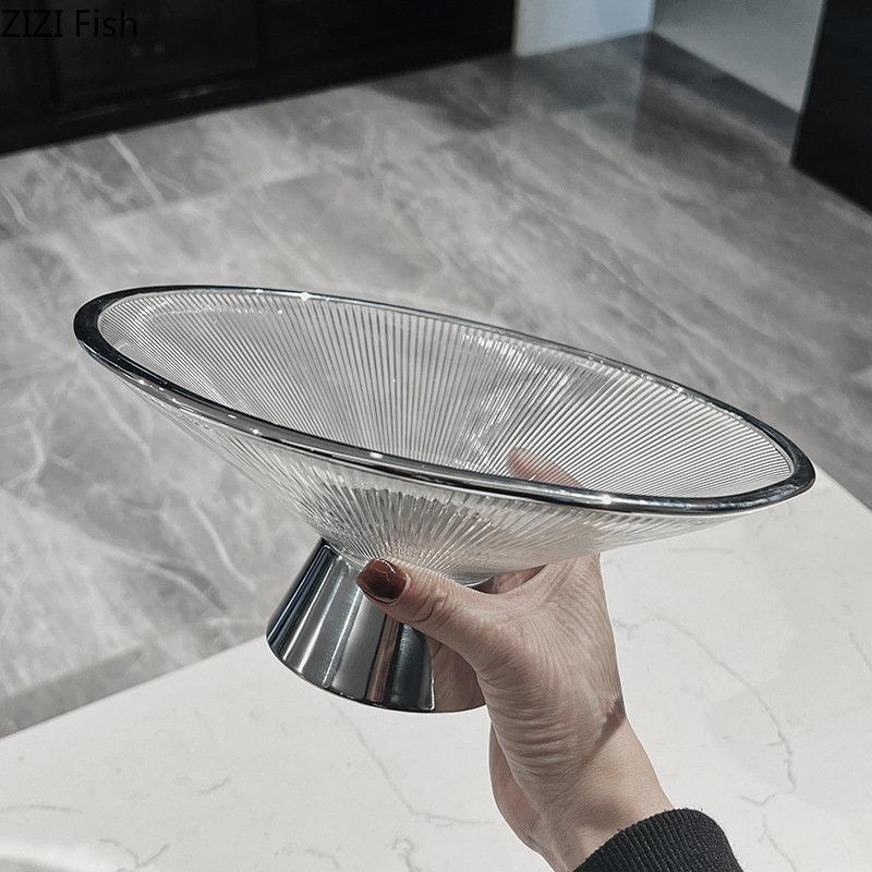 Light Luxury Glass Fruit Plate Living Room Nut Dessert Candy Snack Plate Home Kitchen Tableware Creative High Foot Fruit Plate