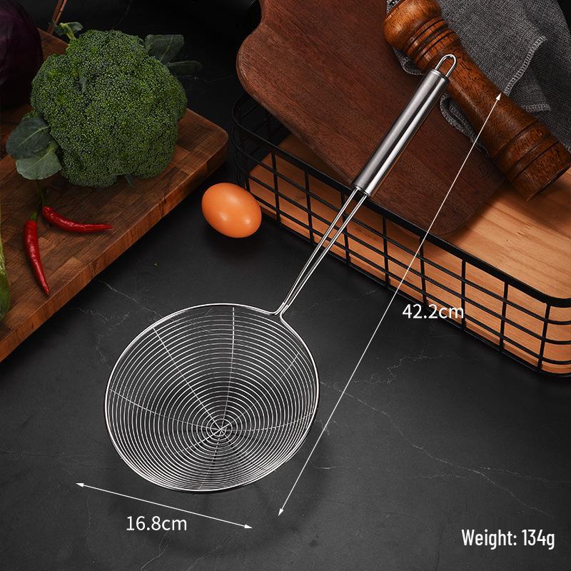 Large Stainless Steel Mesh Strainer Spoon for Draining and Scooping - Double Line Wire with Thickened Hook