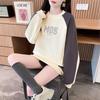 Navava Fleece Long Sleeve Sweatshirt Color Block Raglan Lettering Nt3077