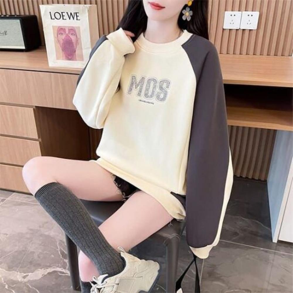 Navava Fleece Long Sleeve Sweatshirt Color Block Raglan Lettering Nt3077