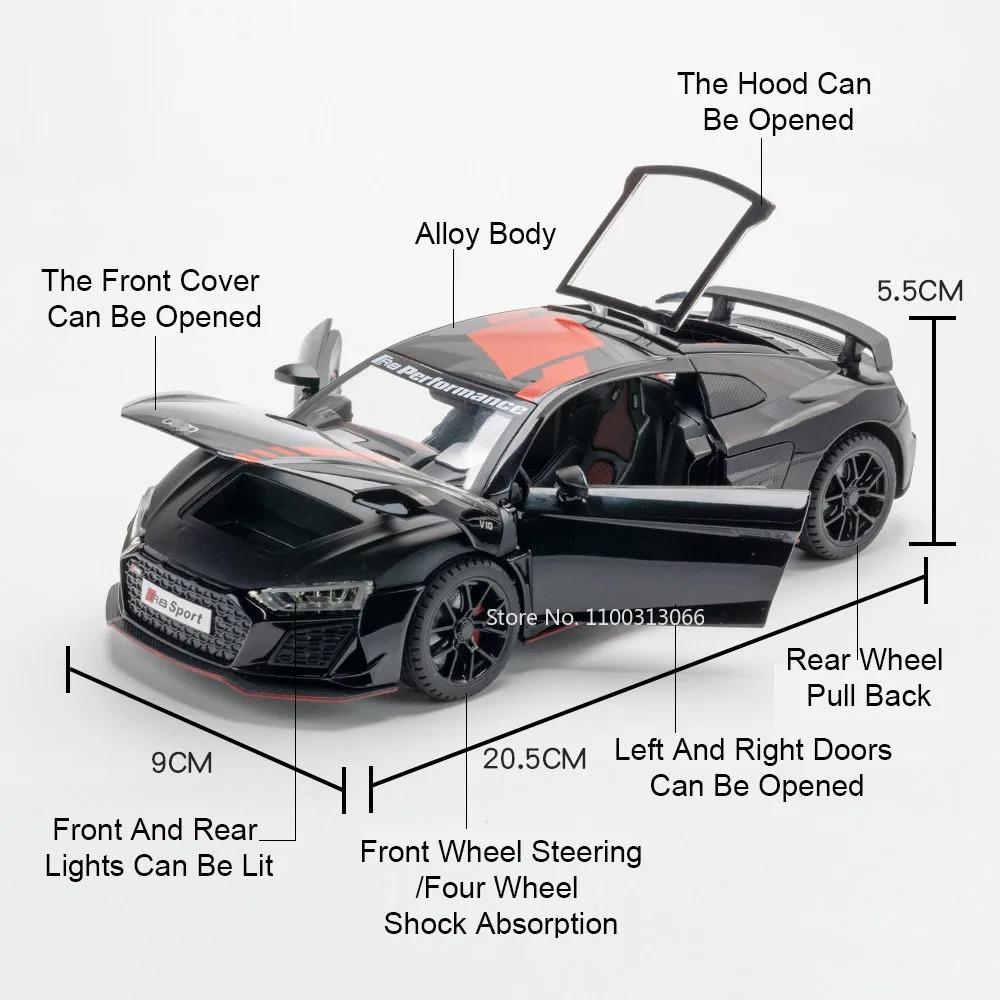 1:Maßstab 1:24 R8 V10 PLUS Automodell Gummireifen Sportwagen Diecast Modelle Rückziehfahrzeuge Sammlerspielzeug für Kinder Geschenke