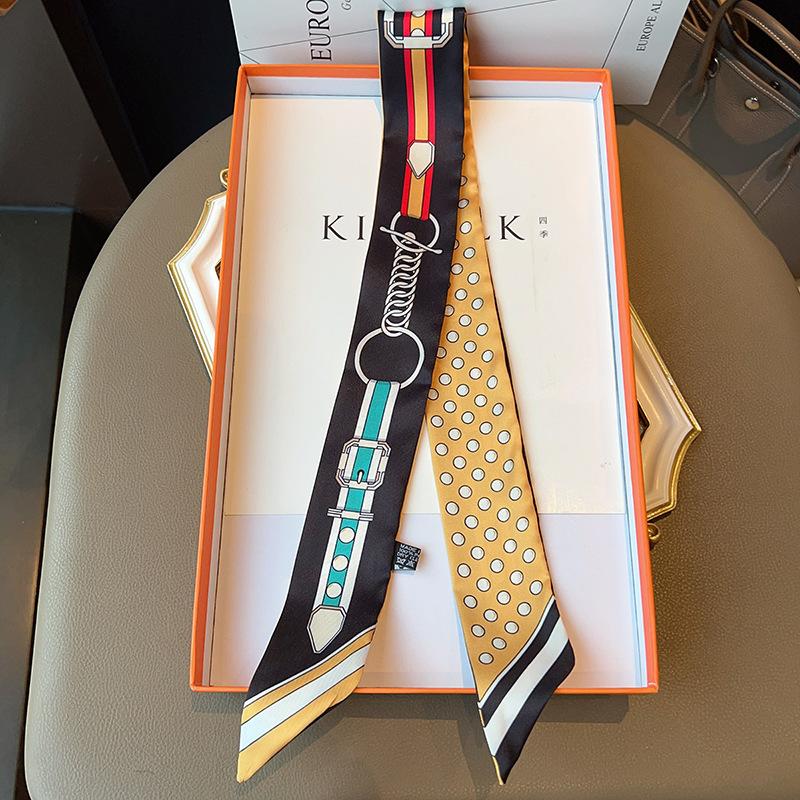 5*90Cm French Romantic New Twill Silk Small Silk Scarf Women'S Headband Tied Handbag Silk Scarf Fashion Small Scarf