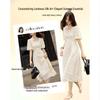 Demana Women's Square Collar Puff Sleeve A-line Midi Dress