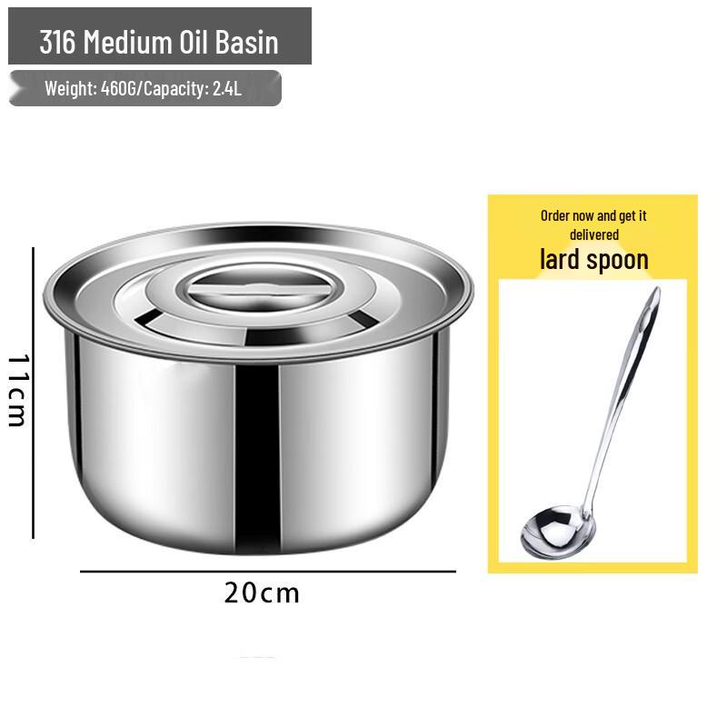 ZISIZ 316 Stainless Steel Lard Container with Lid and Filter