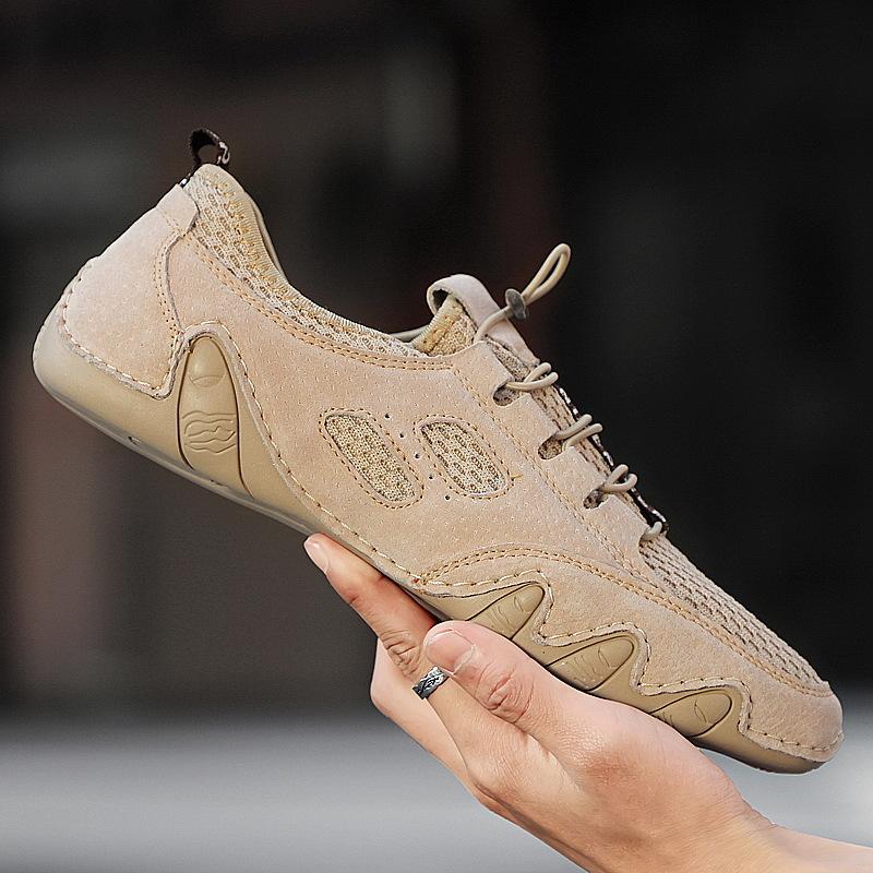 New Autumn Men's Shoes Pigskin Mesh Shoes Breathable Sports Men Casual Shoes Leather Shoes Leather All-Match Fashion Shoes