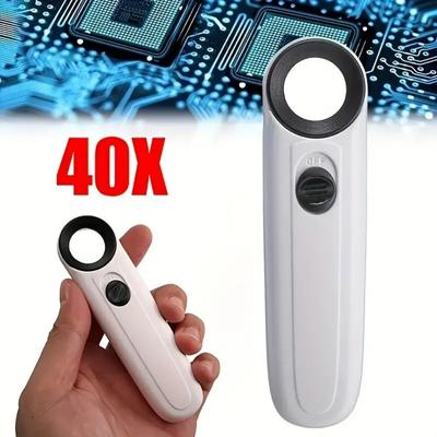 Lupa de Mão 40x Com Duas Luzes LED Identificação Joias Diamante Jade Espelho Lupa HD