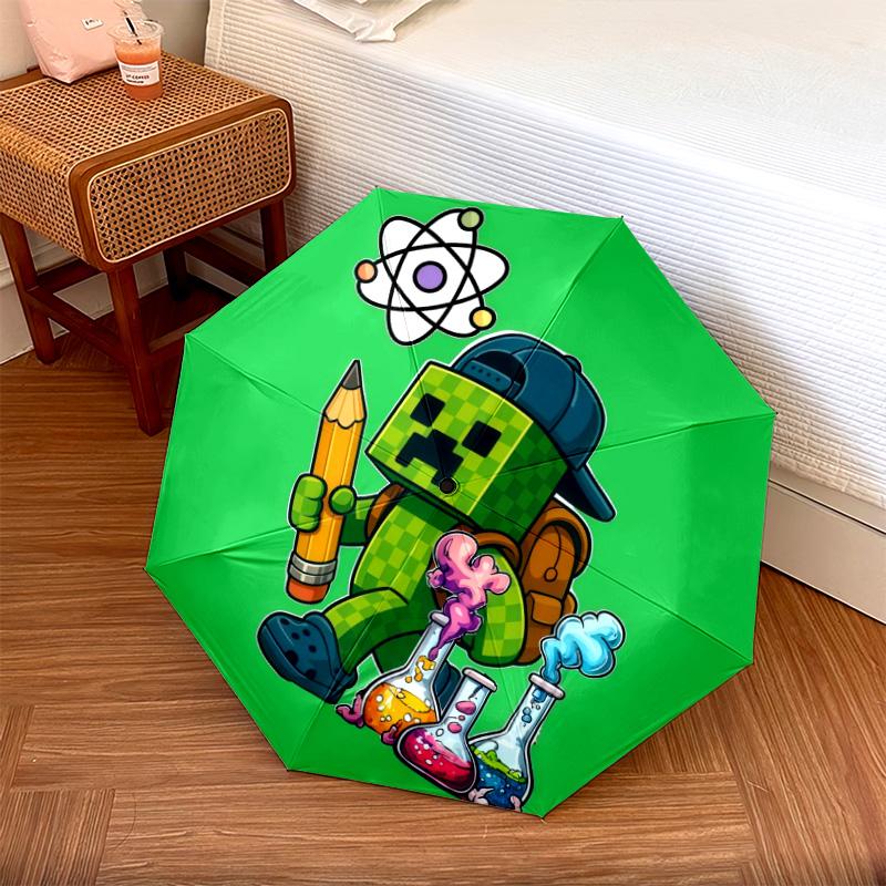 Minecraft Zombiepattern, automatic folding umbrella, portable and foldable design, 8 ribs, a Christmas or birthday gift.