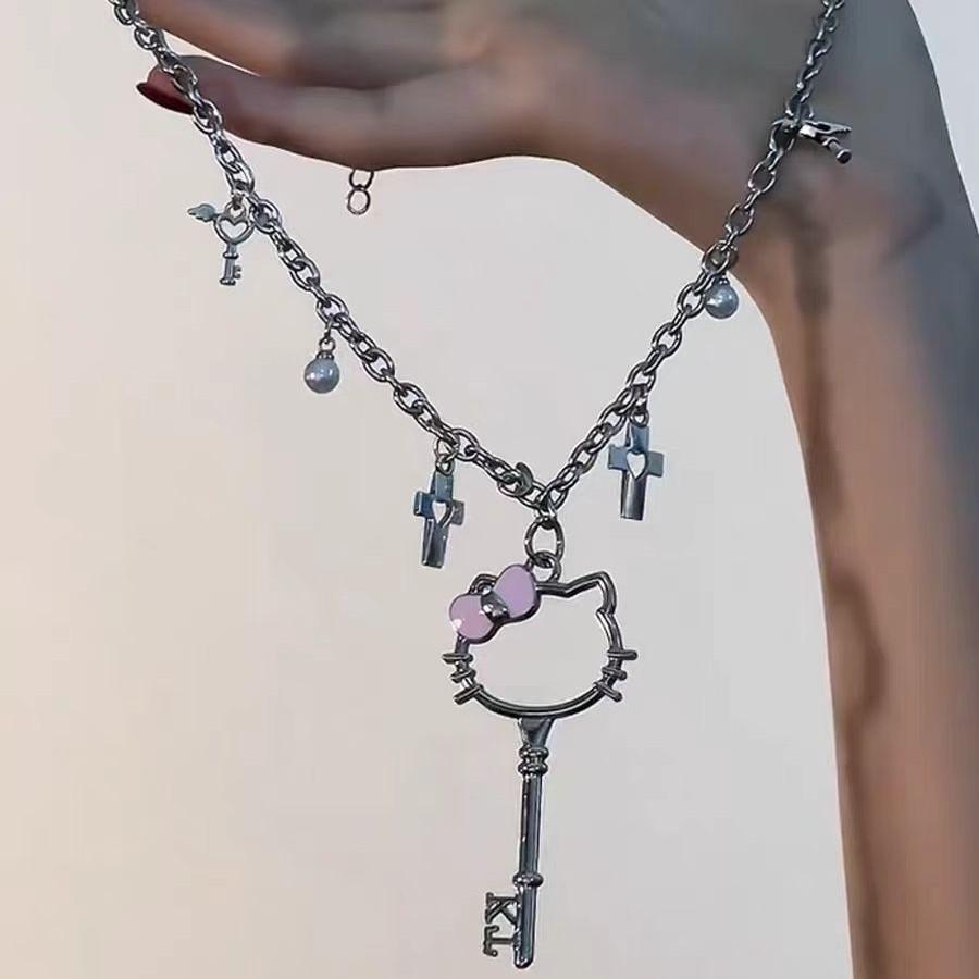 Novo colar de octagrama com vento frio e diamante rosa para mulheres, moda, alta sensibilidade, corrente para clavícula, estilo nicho de luxo leve, corrente para pescoço