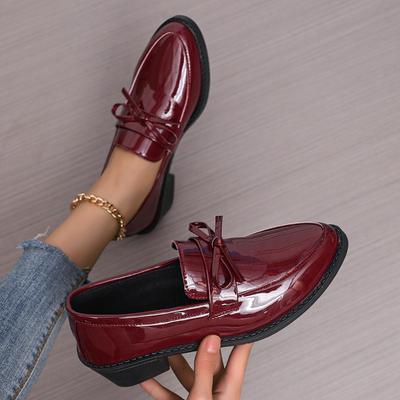 Damenschuhe Lackleder Damen Slipper Britische Quaste Lässig Damen Flache Schuhe Schleife Bequem Kleine Lederschuhe