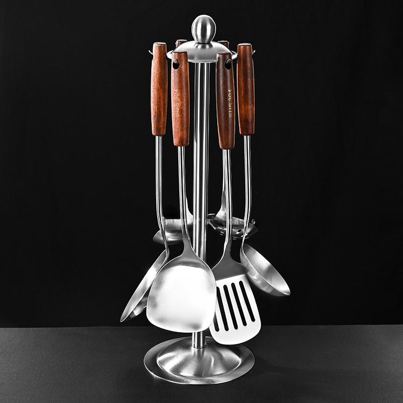 304 Stainless Steel Spatula Ladle Skimmer Set Vintage Wooden Handle High Temp Resistant Kitchen Cooking Utensils
