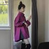 Women Luxury Fuchsia Button‑Up Shirt, Turn‑Down Collar Long‑Sleeve Loose Unique Design Casual Sun‑Protection Fashion Outerwear Blouse