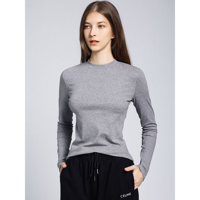 Base Shirt Women's Autumn Clothing Fashionable New Fashion 2025 Long Sleeves Base Shirt Pure Cotton Slim Looking T-shirt round Neck Tops Tide